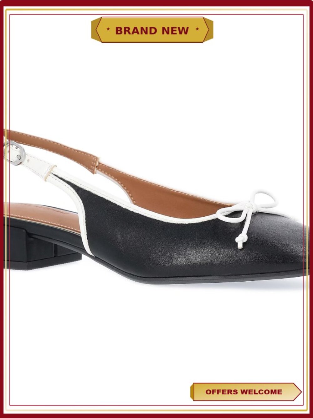 Slingback Block Heel Shoes with Front Bow Women's Heels